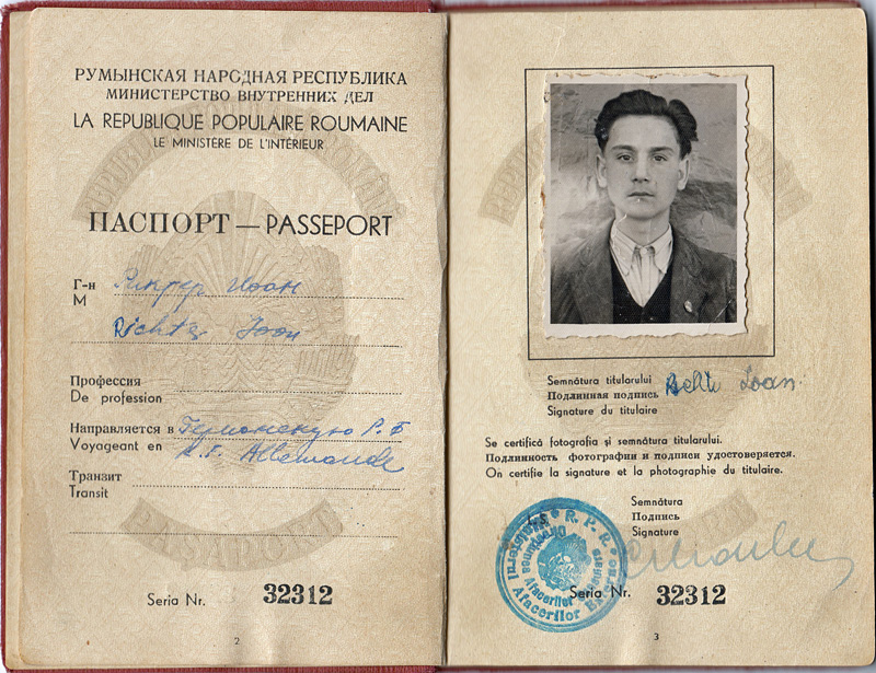 Reisepass, den Jovi Richter für die Ausreise aus Rumänien benötigte (Foto: Privatbesitz Familie Richter/Archiv DokuZ)